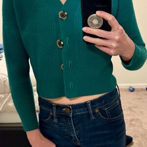 Aspen 100% Wool Teal Button-Up Women's Cardigan Size Small